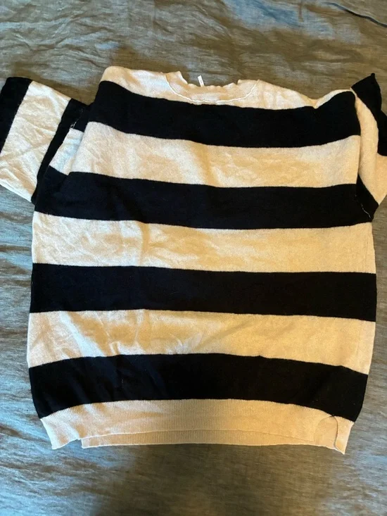 NWT Free People Harlow Cashmere Sweater Tee Black White Striped - Picture 11 of 11